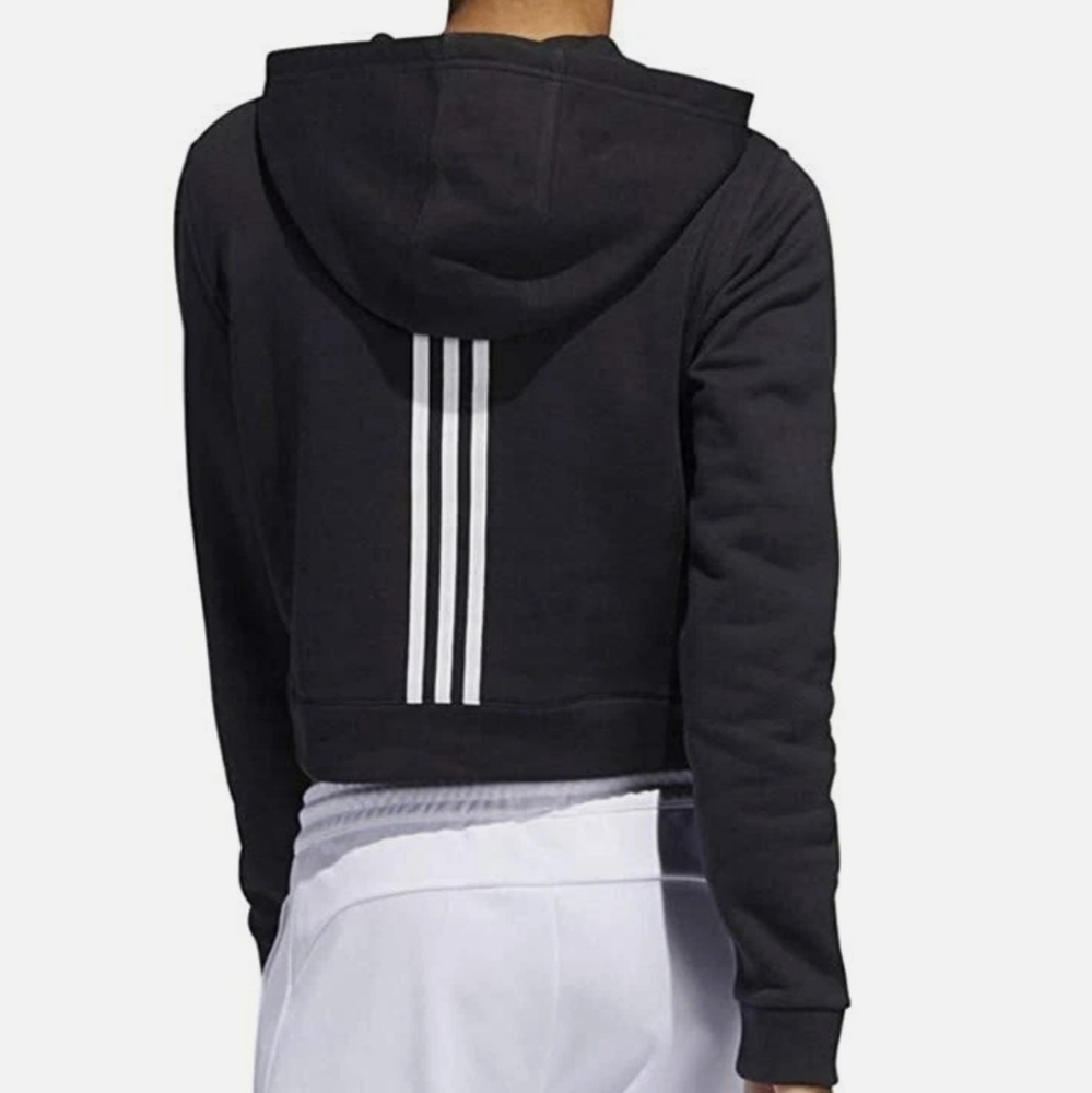 Adidas Black Cropped Hoodie with Three Stripe Logo Size L - Picture 2 of 5